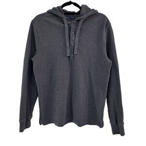 JACHS New York Tribeca Mens Hoodie Henley Long Sleeve 100%Cotton Gray Pullover M
